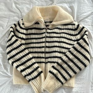 Striped full zip sweater
